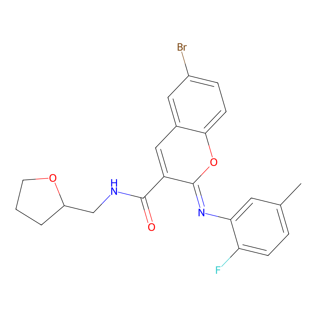 (2Z)-6-bromo-2-[(2-fluoro-5-methylphenyl)imino]-N-(tetrahydrofuran-2-ylmethyl)-2H-chromene-3-carboxamide molecular structure, CAS 1327195-30-1