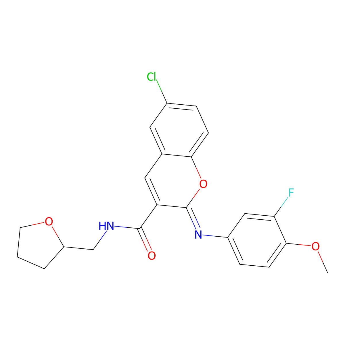 (2Z)-6-chloro-2-[(3-fluoro-4-methoxyphenyl)imino]-N-[(oxolan-2-yl)methyl]-2H-chromene-3-carboxamide molecular structure, CAS 1327195-34-5