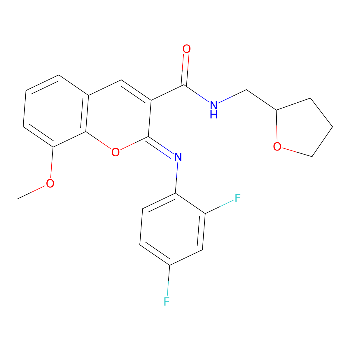 (2Z)-2-[(2,4-difluorophenyl)imino]-8-methoxy-N-(tetrahydrofuran-2-ylmethyl)-2H-chromene-3-carboxamide molecular structure, CAS 1327195-44-7