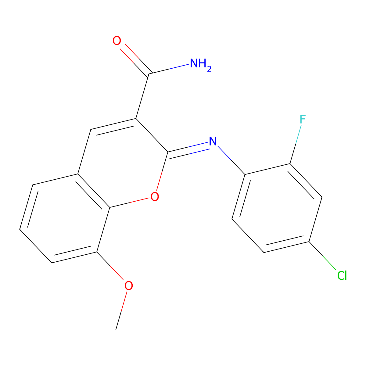 (2Z)-2-[(4-chloro-2-fluorophenyl)imino]-8-methoxy-2H-chromene-3-carboxamide molecular structure, CAS 1327195-56-1