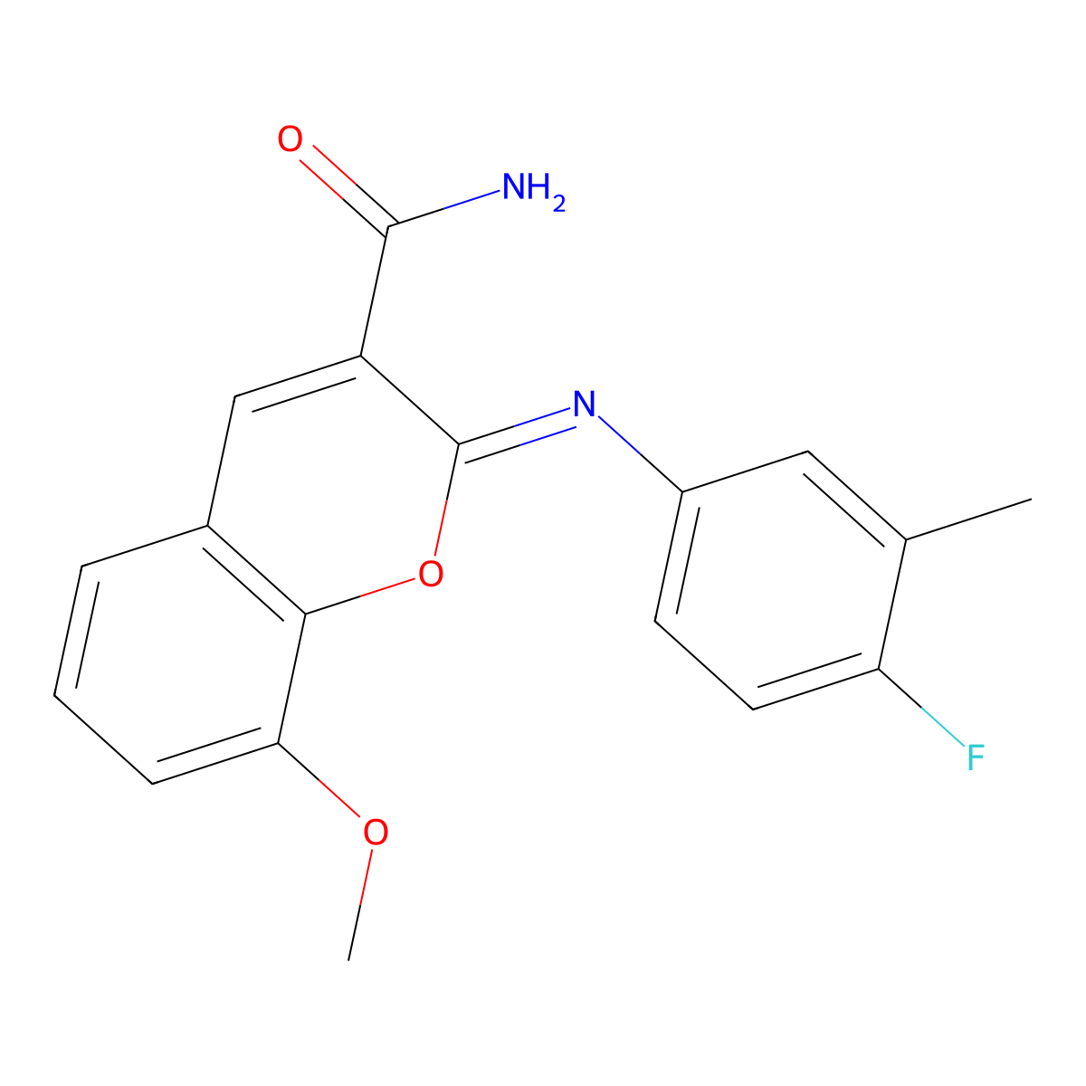 (2Z)-2-[(4-fluoro-3-methylphenyl)imino]-8-methoxy-2H-chromene-3-carboxamide molecular structure, CAS 1327195-65-2