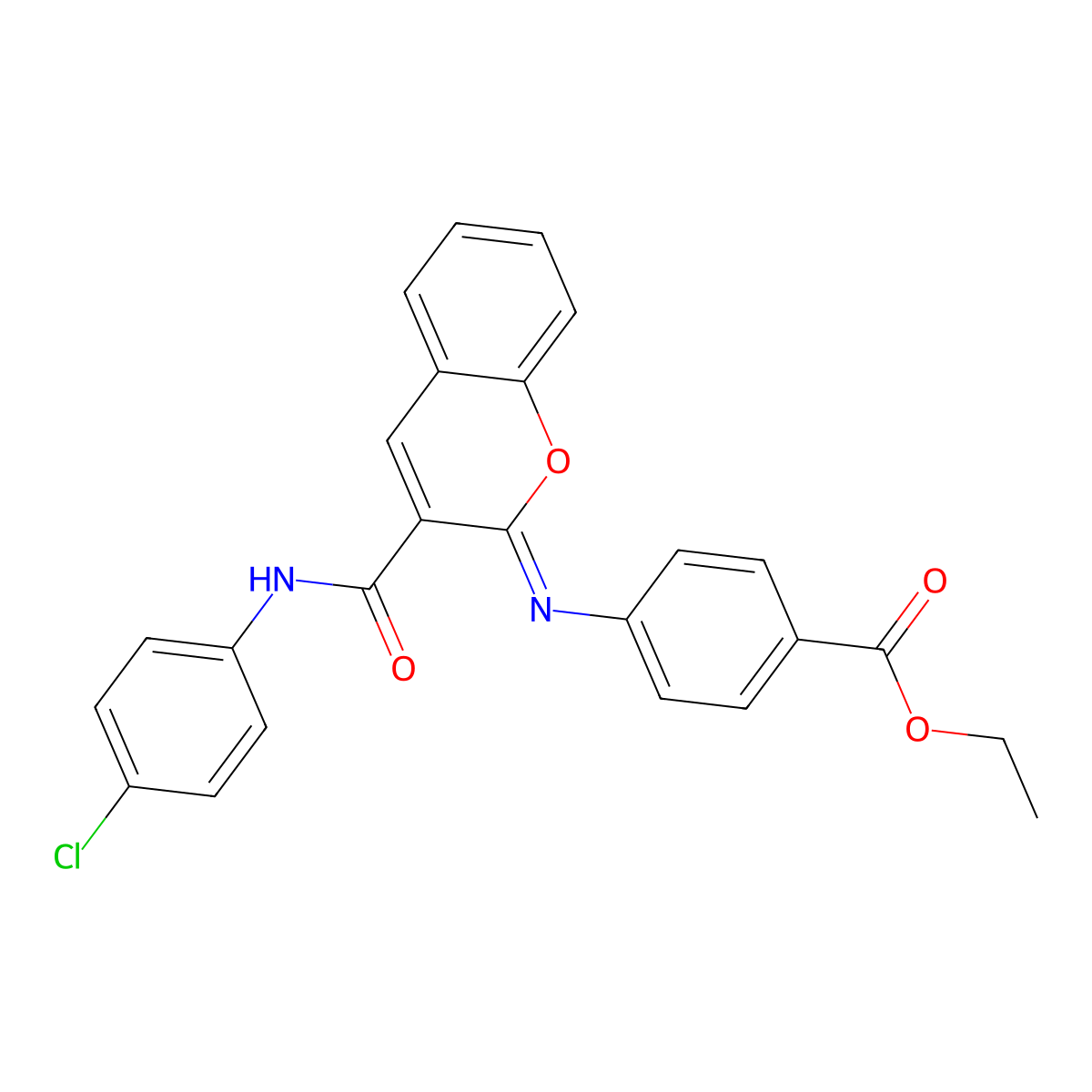 ethyl 4-{[(2Z)-3-[(4-chlorophenyl)carbamoyl]-2H-chromen-2-ylidene]amino}benzoate molecular structure, CAS 1327195-71-0