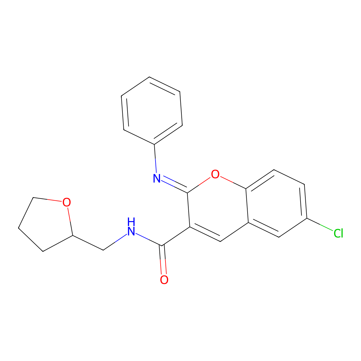 (2Z)-6-chloro-N-[(oxolan-2-yl)methyl]-2-(phenylimino)-2H-chromene-3-carboxamide molecular structure, CAS 1327195-82-3