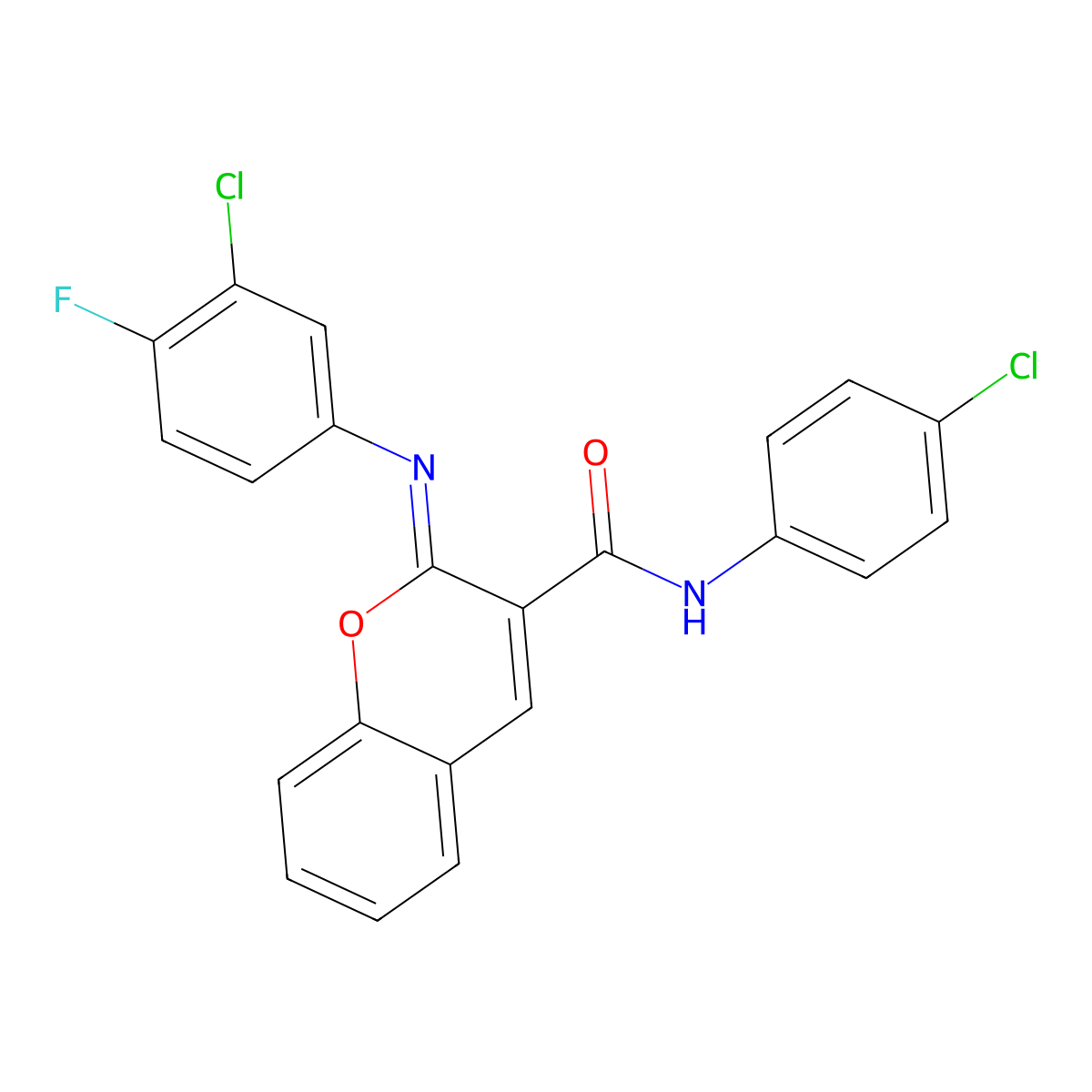 (2Z)-2-[(3-chloro-4-fluorophenyl)imino]-N-(4-chlorophenyl)-2H-chromene-3-carboxamide molecular structure, CAS 1327195-87-8