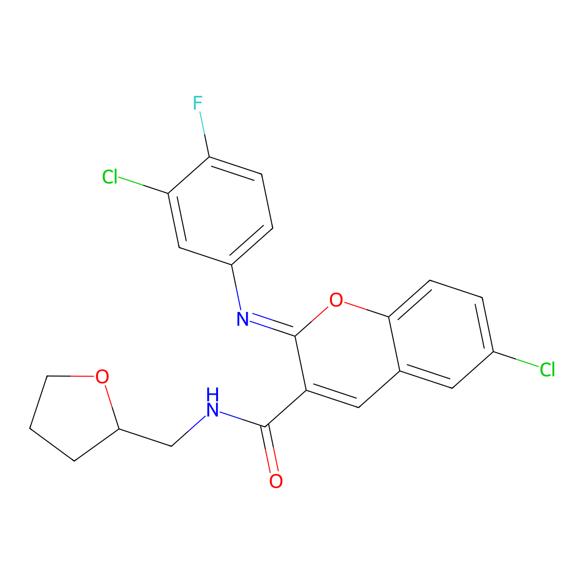 (2Z)-6-chloro-2-[(3-chloro-4-fluorophenyl)imino]-N-[(oxolan-2-yl)methyl]-2H-chromene-3-carboxamide molecular structure, CAS 1327195-92-5
