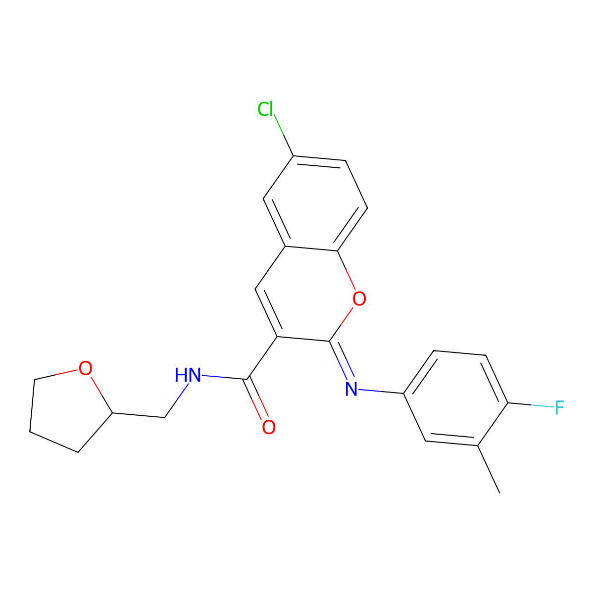 (2Z)-6-chloro-2-[(4-fluoro-3-methylphenyl)imino]-N-[(oxolan-2-yl)methyl]-2H-chromene-3-carboxamide molecular structure, CAS 1327195-99-2