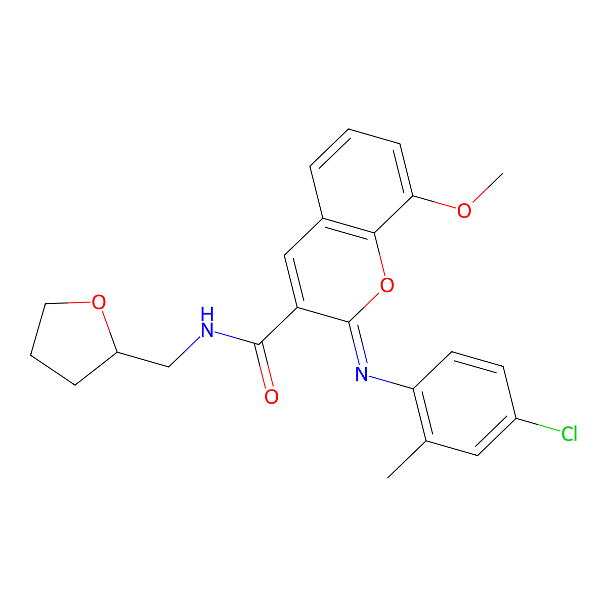 (2Z)-2-[(4-chloro-2-methylphenyl)imino]-8-methoxy-N-(tetrahydrofuran-2-ylmethyl)-2H-chromene-3-carboxamide molecular structure, CAS 1327196-32-6