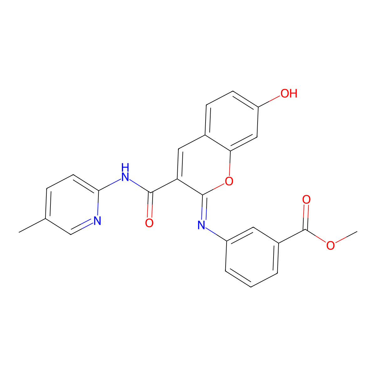 methyl 3-({(2Z)-7-hydroxy-3-[(5-methylpyridin-2-yl)carbamoyl]-2H-chromen-2-ylidene}amino)benzoate molecular structure, CAS 1327196-39-3
