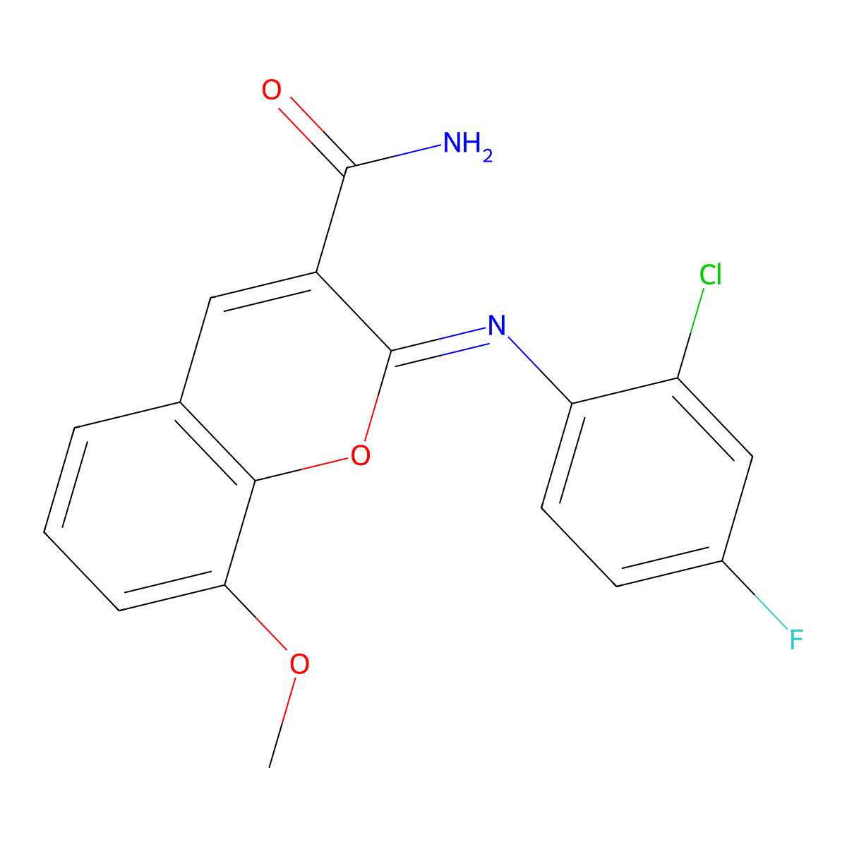 (2Z)-2-[(2-chloro-4-fluorophenyl)imino]-8-methoxy-2H-chromene-3-carboxamide molecular structure, CAS 1327196-49-5
