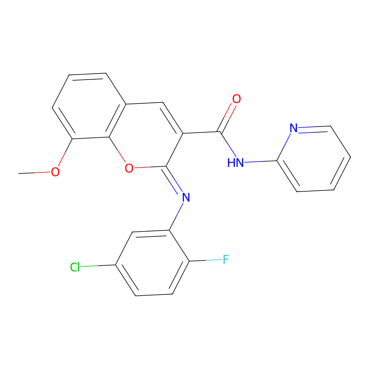 (2Z)-2-[(5-chloro-2-fluorophenyl)imino]-8-methoxy-N-(pyridin-2-yl)-2H-chromene-3-carboxamide molecular structure, CAS 1327196-72-4