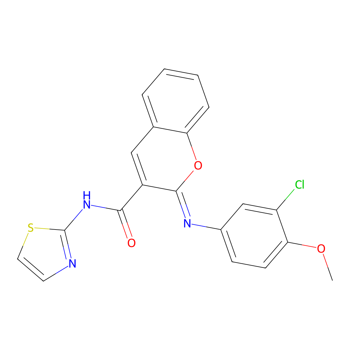 (2Z)-2-[(3-chloro-4-methoxyphenyl)imino]-N-(1,3-thiazol-2-yl)-2H-chromene-3-carboxamide molecular structure, CAS 1327196-74-6