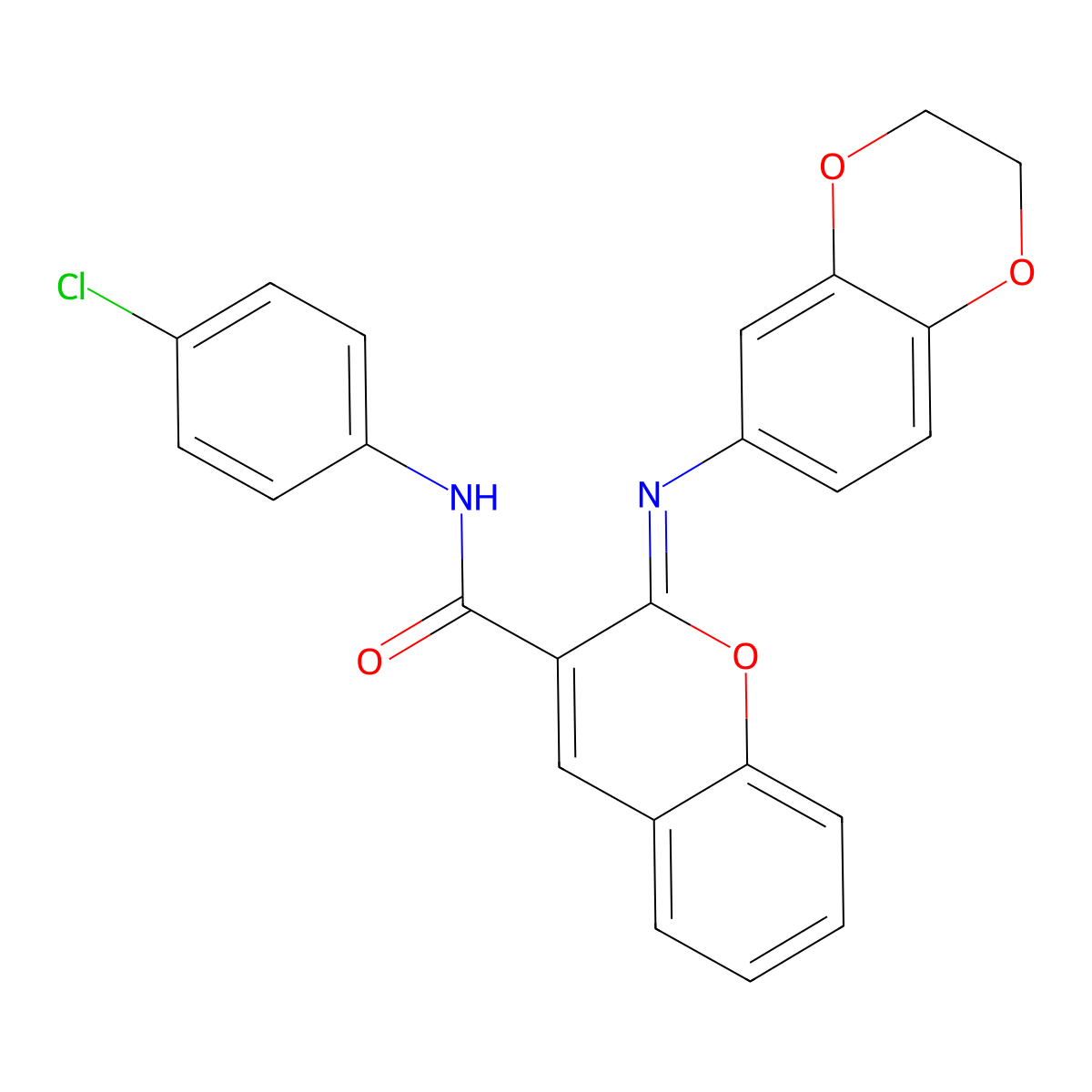 (2Z)-N-(4-chlorophenyl)-2-(2,3-dihydro-1,4-benzodioxin-6-ylimino)-2H-chromene-3-carboxamide molecular structure, CAS 1327196-75-7