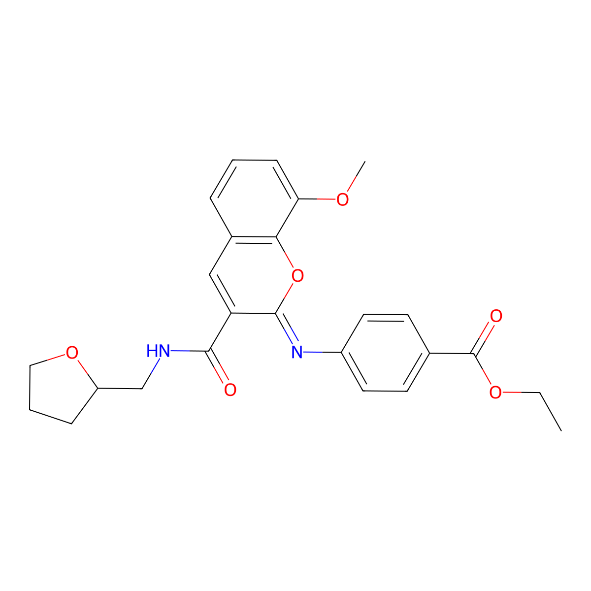 ethyl 4-({(2Z)-8-methoxy-3-[(tetrahydrofuran-2-ylmethyl)carbamoyl]-2H-chromen-2-ylidene}amino)benzoate molecular structure, CAS 1327196-88-2