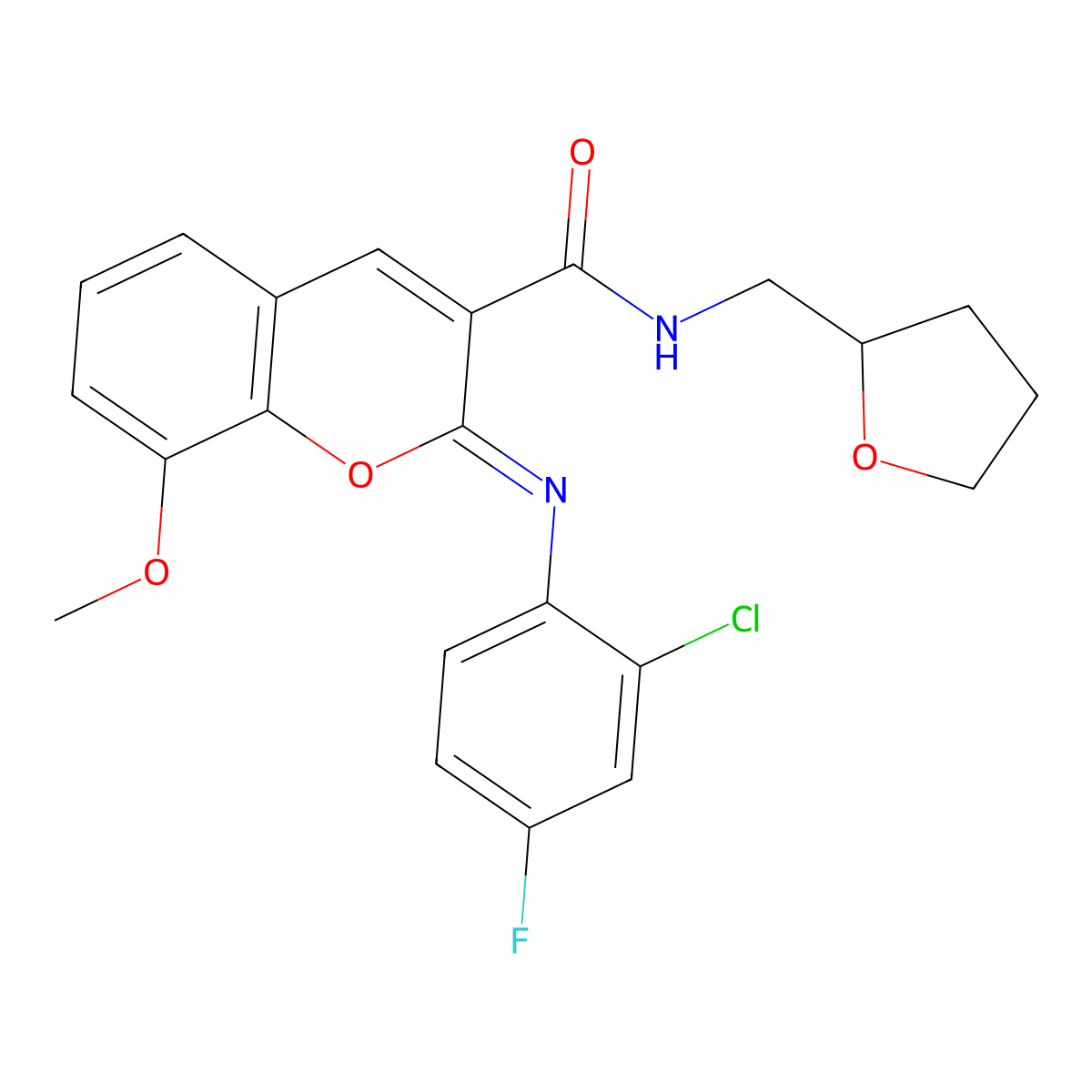 (2Z)-2-[(2-chloro-4-fluorophenyl)imino]-8-methoxy-N-(tetrahydrofuran-2-ylmethyl)-2H-chromene-3-carboxamide molecular structure, CAS 1327196-92-8