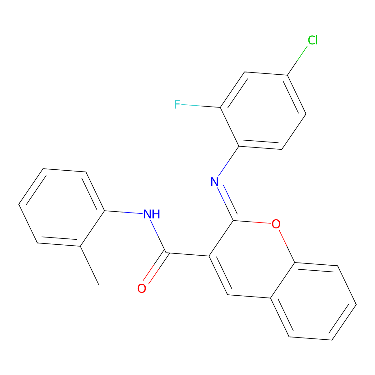 (2Z)-2-[(4-chloro-2-fluorophenyl)imino]-N-(2-methylphenyl)-2H-chromene-3-carboxamide molecular structure, CAS 1327197-10-3