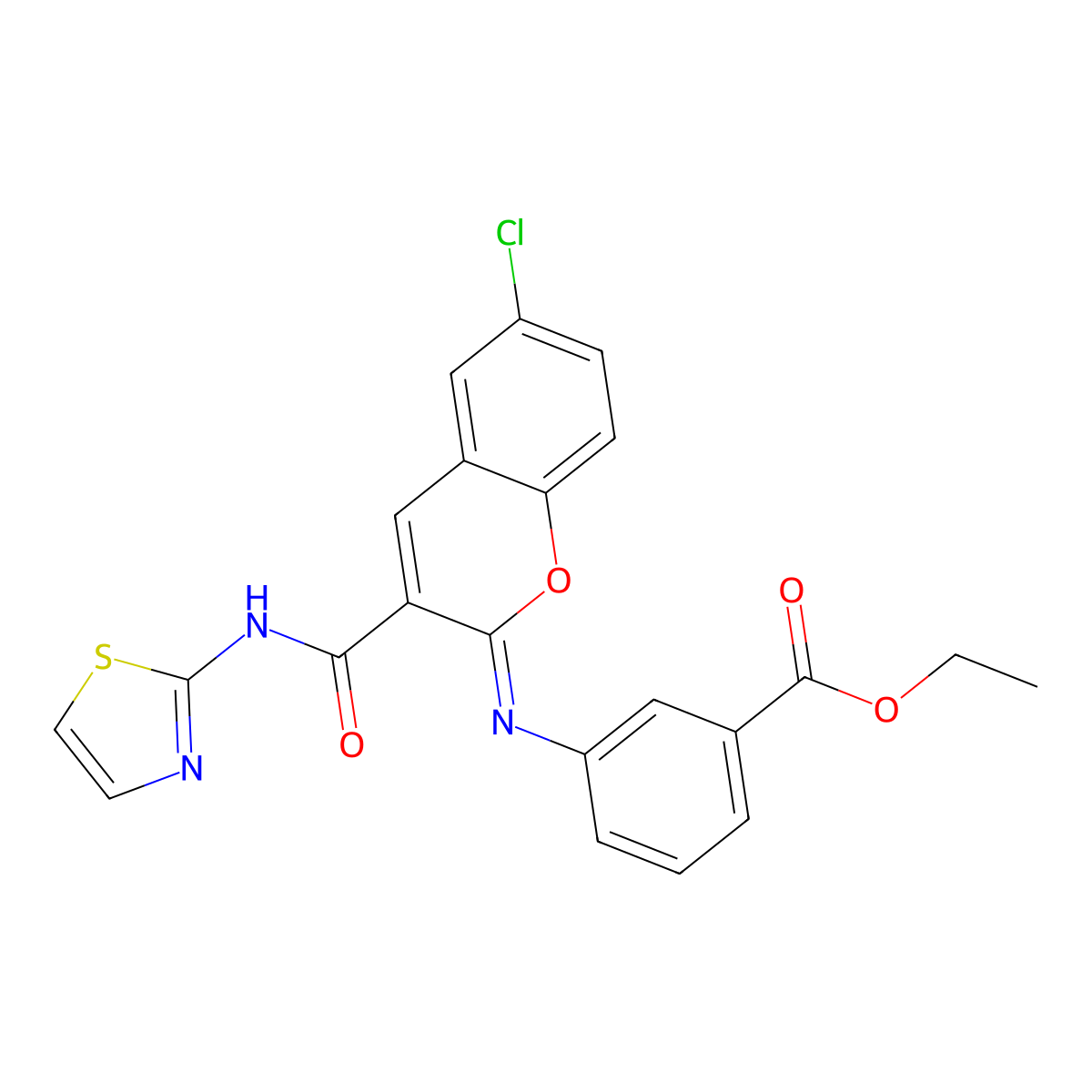 ethyl 3-{[(2Z)-6-chloro-3-(1,3-thiazol-2-ylcarbamoyl)-2H-chromen-2-ylidene]amino}benzoate molecular structure, CAS 1327197-14-7