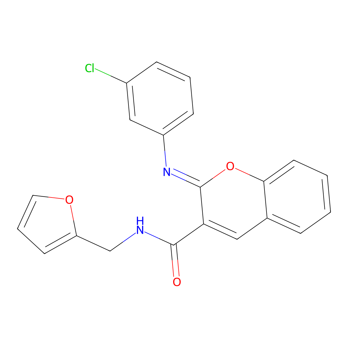 (2Z)-2-[(3-chlorophenyl)imino]-N-(furan-2-ylmethyl)-2H-chromene-3-carboxamide molecular structure, CAS 1327197-50-1