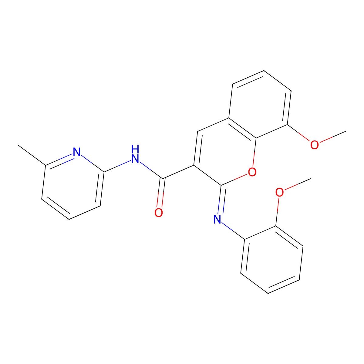 (2Z)-8-methoxy-2-[(2-methoxyphenyl)imino]-N-(6-methylpyridin-2-yl)-2H-chromene-3-carboxamide molecular structure, CAS 1327197-52-3