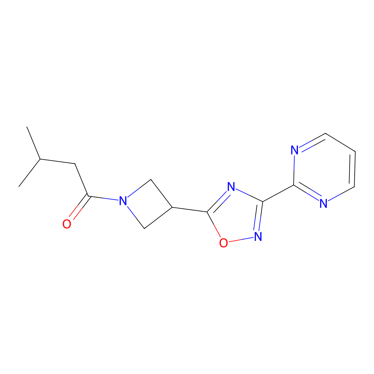 3-Methyl-1-{3-[3-(pyrimidin-2-yl)-1,2,4-oxadiazol-5-yl]azetidin-1-yl}butan-1-one molecular structure, CAS 1327203-14-4
