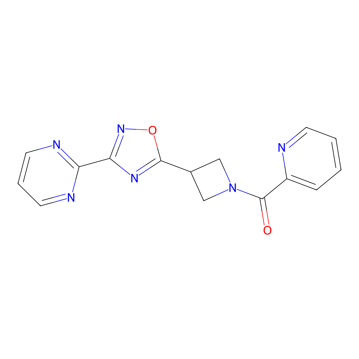 Pyridin-2-yl(3-(3-(pyrimidin-2-yl)-1,2,4-oxadiazol-5-yl)azetidin-1-yl)methanone molecular structure, CAS 1327203-33-7