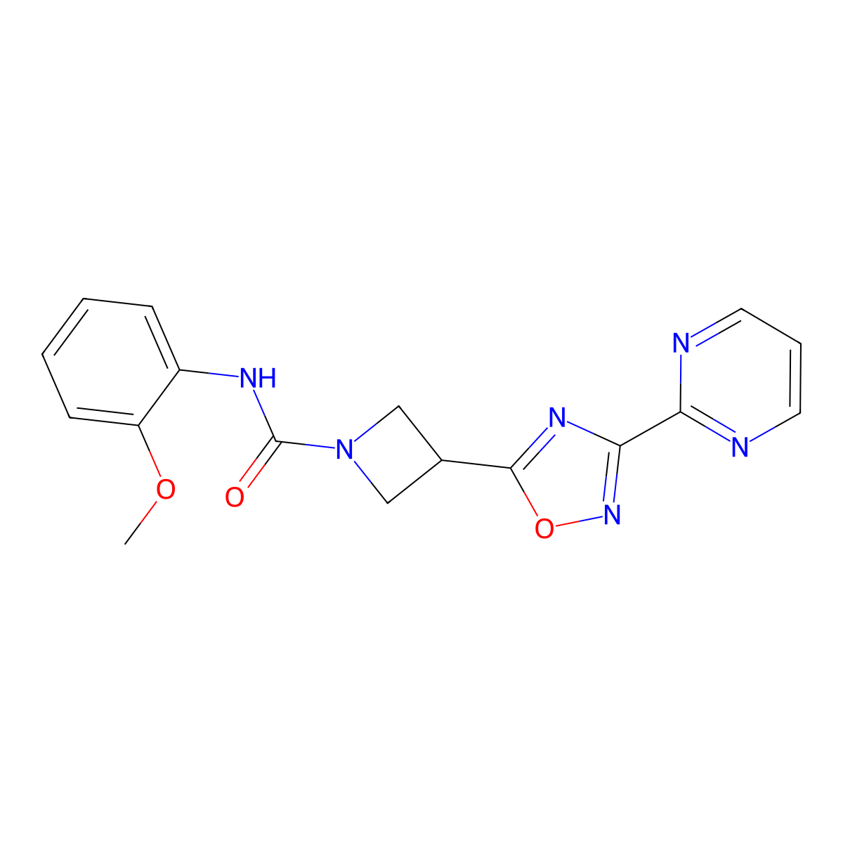 N-(2-methoxyphenyl)-3-[3-(pyrimidin-2-yl)-1,2,4-oxadiazol-5-yl]azetidine-1-carboxamide molecular structure, CAS 1327203-80-4