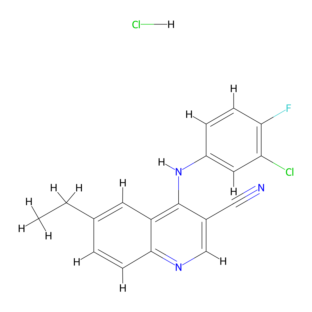 4-((3-Chloro-4-fluorophenyl)amino)-6-ethylquinoline-3-carbonitrile hydrochloride molecular structure, CAS 1327207-08-8