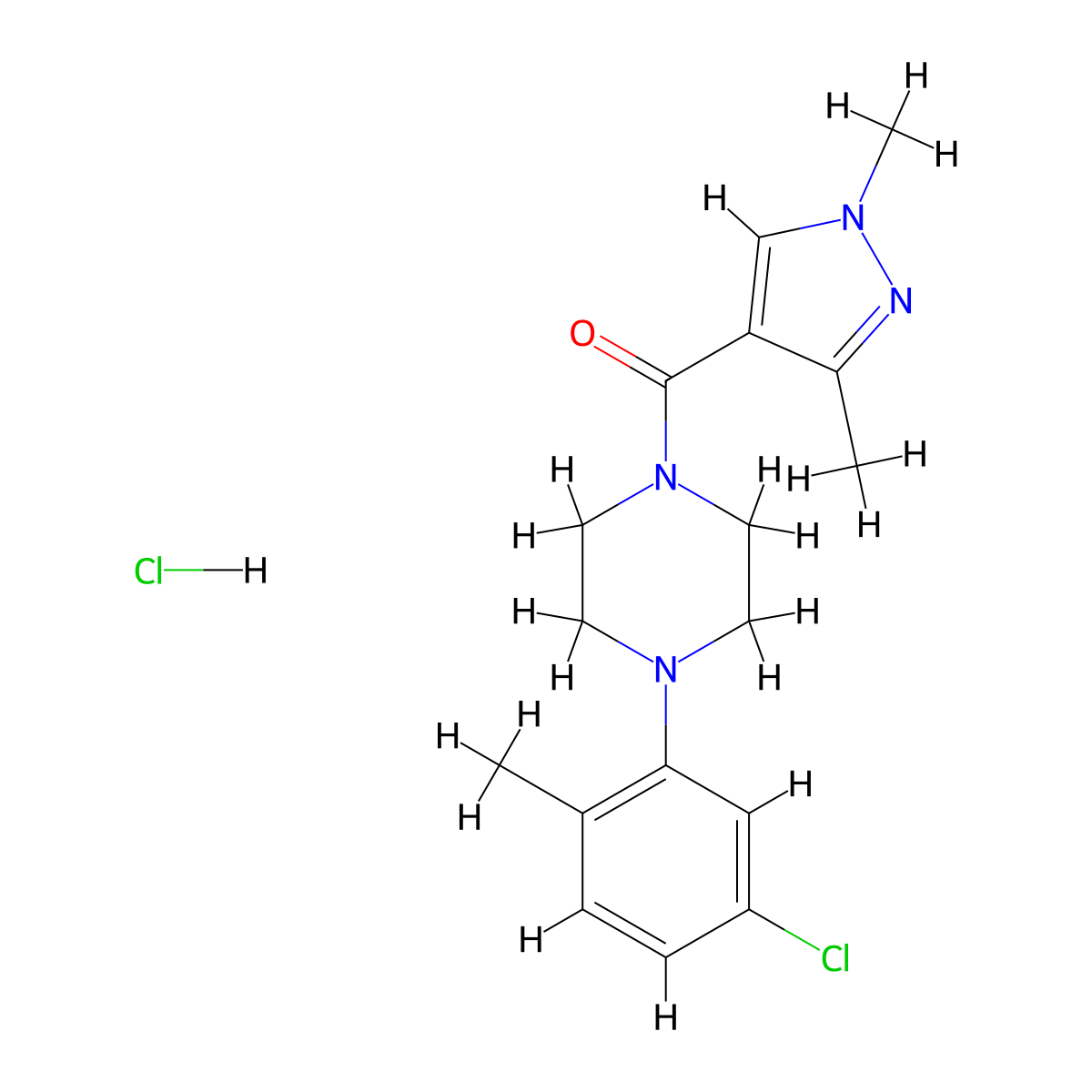 (4-(5-chloro-2-methylphenyl)piperazin-1-yl)(1,3-dimethyl-1H-pyrazol-4-yl)methanone hydrochloride molecular structure, CAS 1327207-14-6