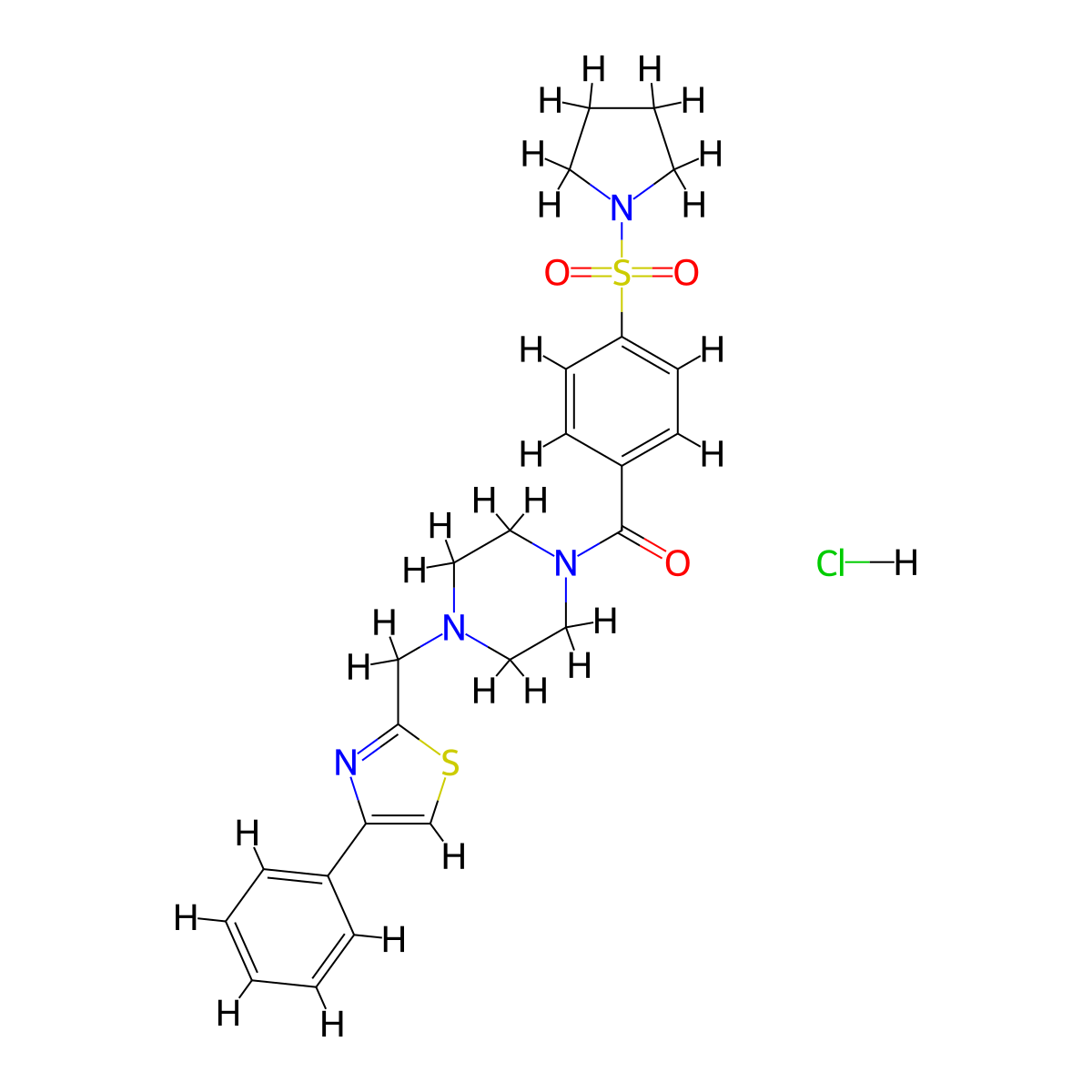 (4-((4-Phenylthiazol-2-yl)methyl)piperazin-1-yl)(4-(pyrrolidin-1-ylsulfonyl)phenyl)methanone hydrochloride molecular structure, CAS 1327209-30-2