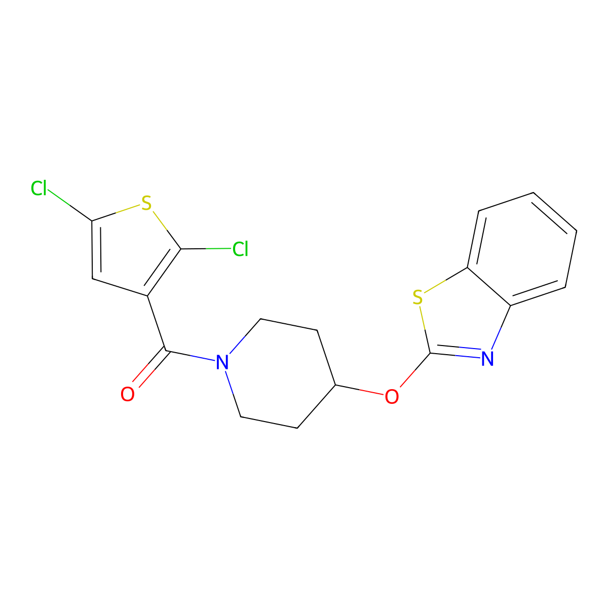 (4-(Benzo[d]thiazol-2-yloxy)piperidin-1-yl)(2,5-dichlorothiophen-3-yl)methanone molecular structure, CAS 1327212-44-1