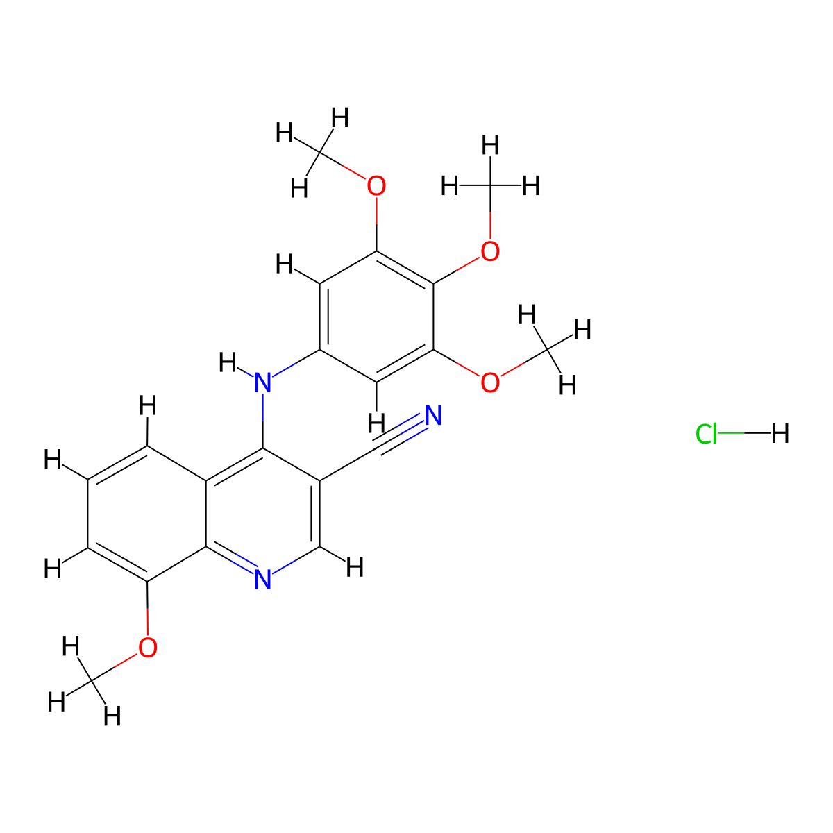 8-Methoxy-4-((3,4,5-trimethoxyphenyl)amino)quinoline-3-carbonitrile hydrochloride molecular structure, CAS 1327217-08-2