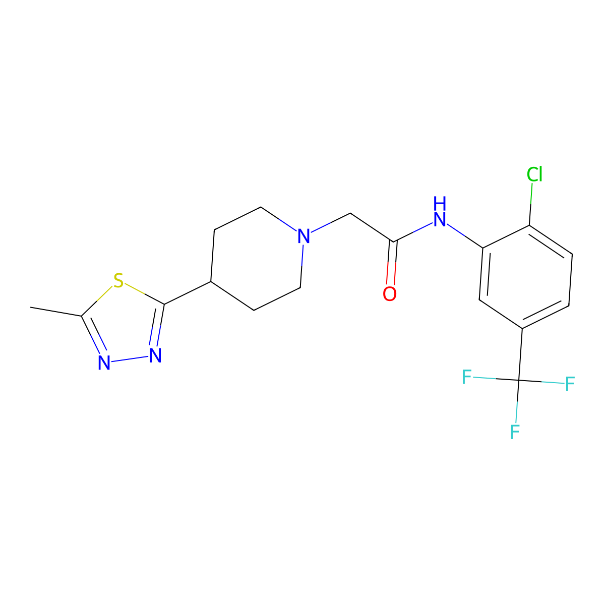 N-[2-chloro-5-(trifluoromethyl)phenyl]-2-[4-(5-methyl-1,3,4-thiadiazol-2-yl)piperidin-1-yl]acetamide molecular structure, CAS 1327218-41-6
