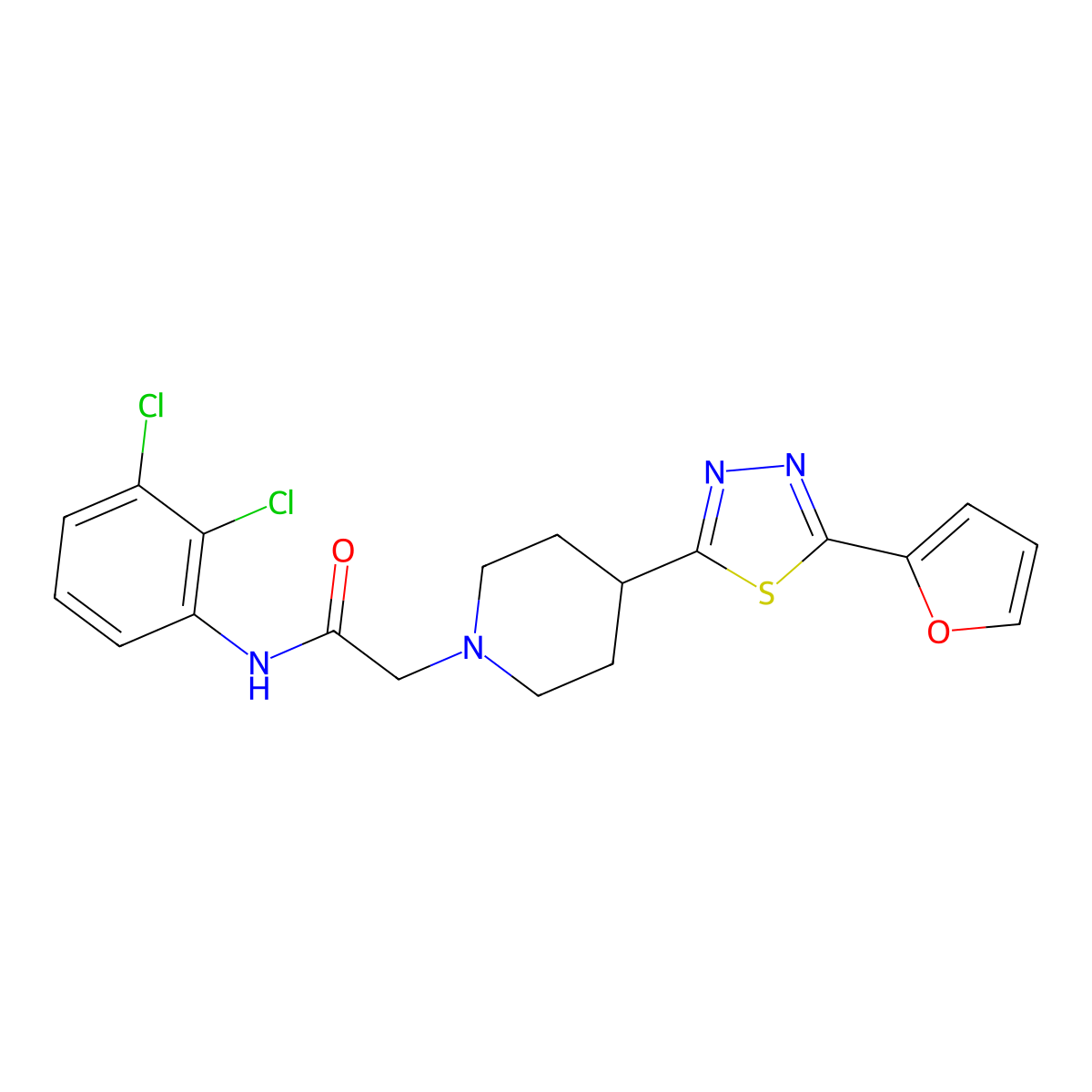 N-(2,3-dichlorophenyl)-2-(4-(5-(furan-2-yl)-1,3,4-thiadiazol-2-yl)piperidin-1-yl)acetamide molecular structure, CAS 1327218-67-6