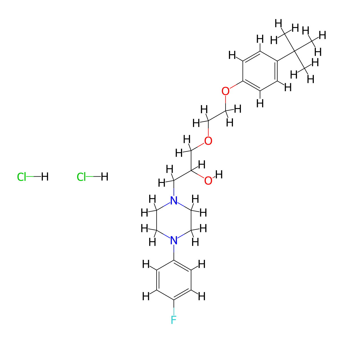 1-(2-(4-(Tert-butyl)phenoxy)ethoxy)-3-(4-(4-fluorophenyl)piperazin-1-yl)propan-2-ol dihydrochloride molecular structure, CAS 1327227-58-6
