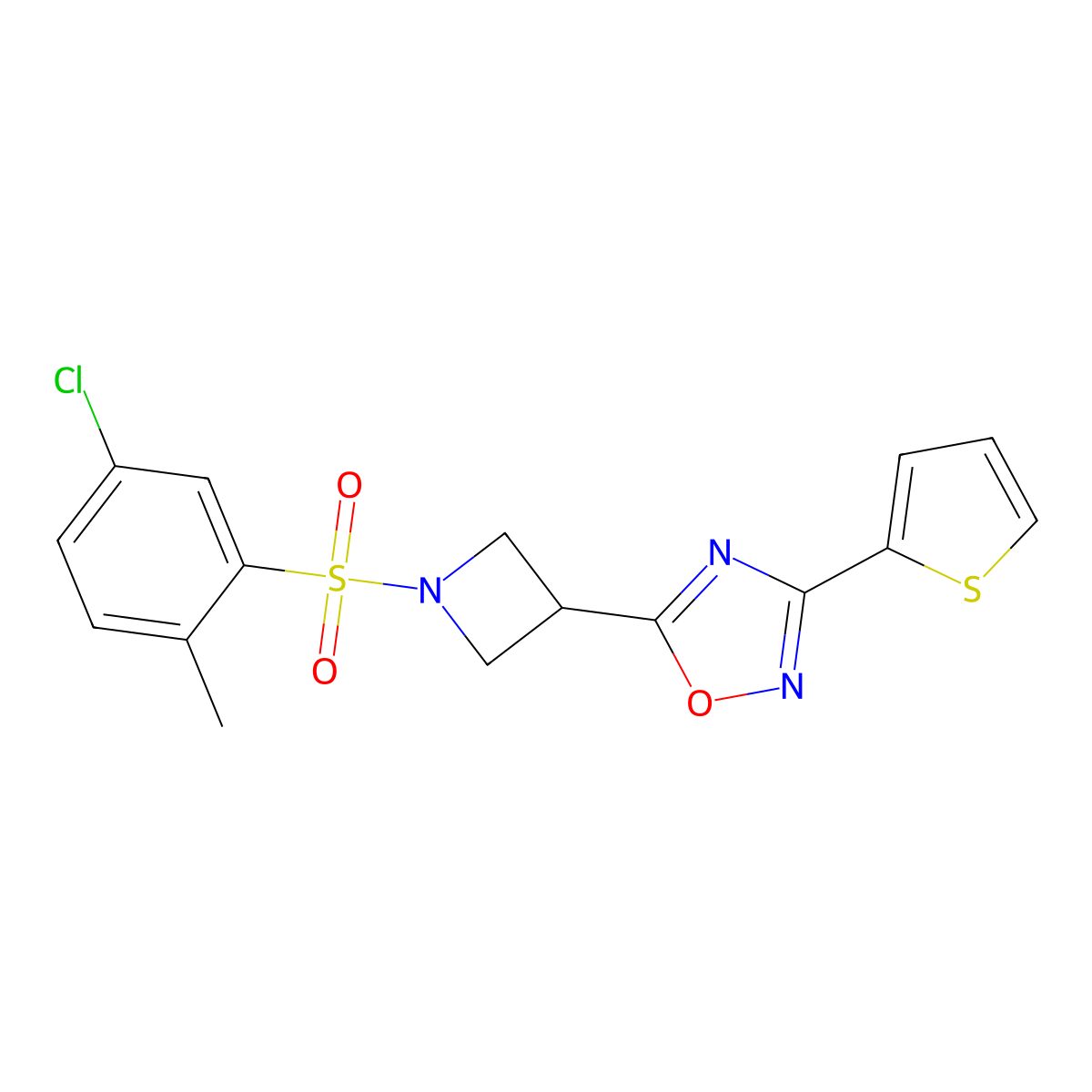 5-(1-((5-Chloro-2-methylphenyl)sulfonyl)azetidin-3-yl)-3-(thiophen-2-yl)-1,2,4-oxadiazole molecular structure, CAS 1327231-73-1