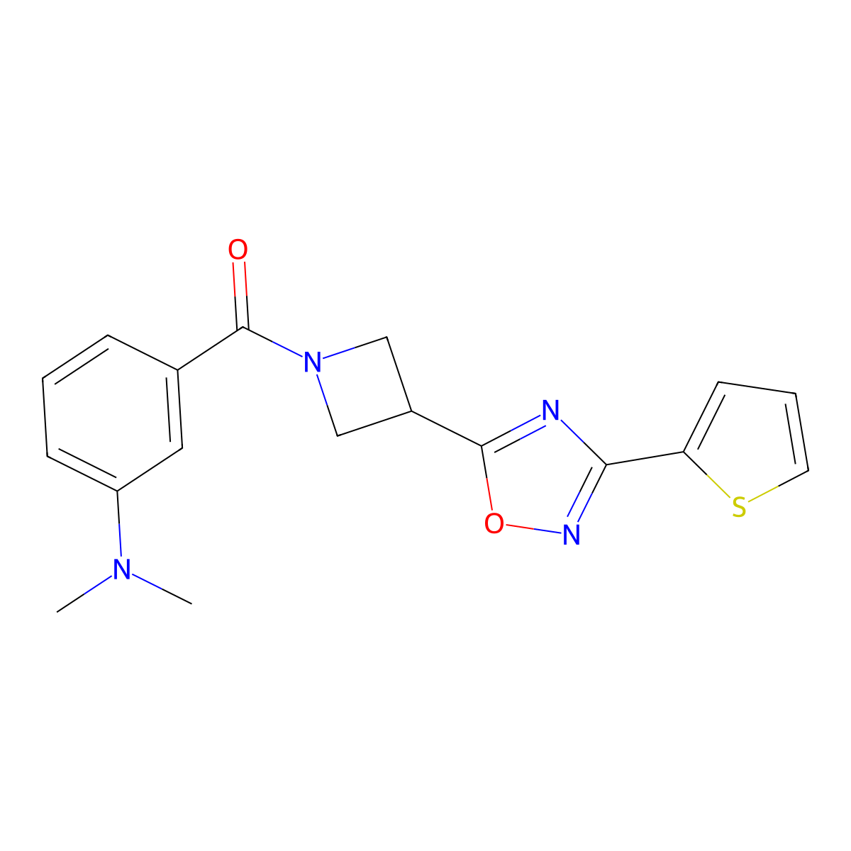 (3-(Dimethylamino)phenyl)(3-(3-(thiophen-2-yl)-1,2,4-oxadiazol-5-yl)azetidin-1-yl)methanone molecular structure, CAS 1327231-75-3