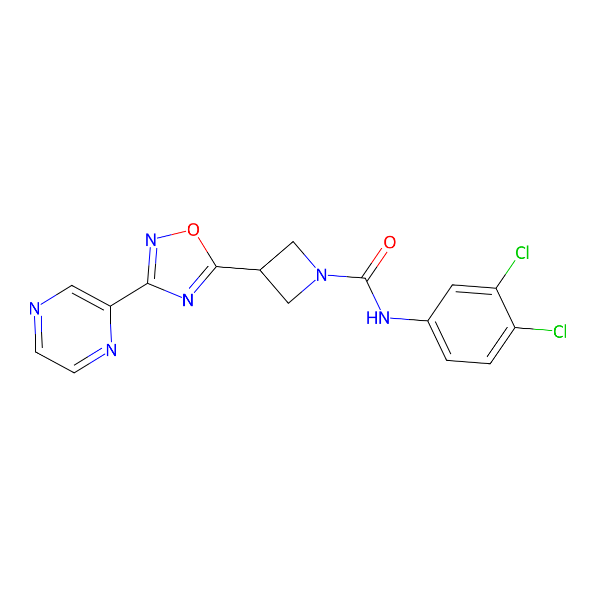 N-(3,4-dichlorophenyl)-3-(3-(pyrazin-2-yl)-1,2,4-oxadiazol-5-yl)azetidine-1-carboxamide molecular structure, CAS 1327231-84-4