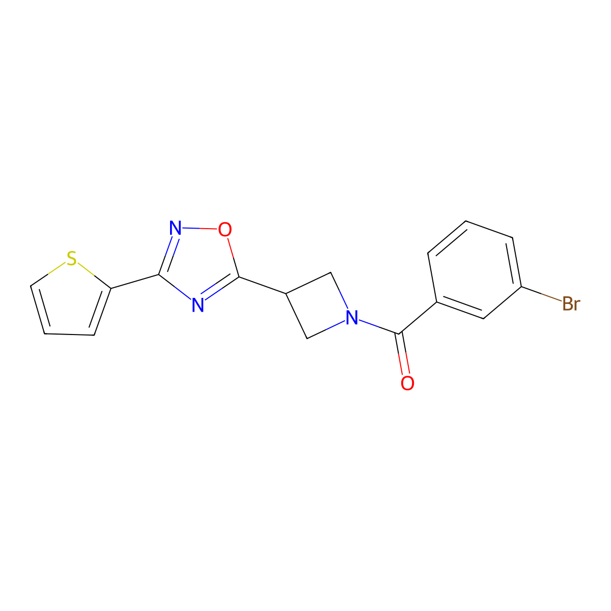 (3-Bromophenyl)(3-(3-(thiophen-2-yl)-1,2,4-oxadiazol-5-yl)azetidin-1-yl)methanone molecular structure, CAS 1327231-94-6
