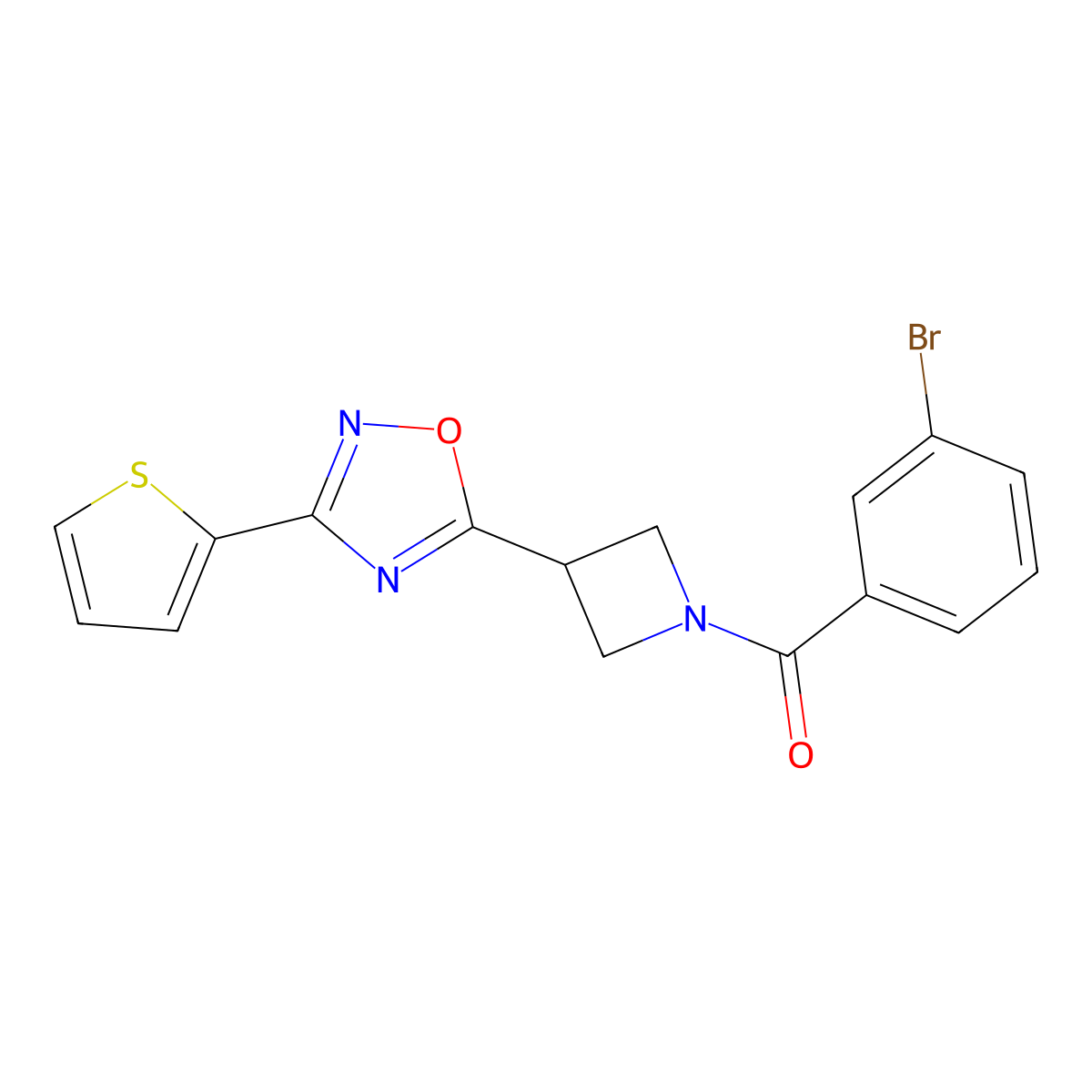 (3-Bromophenyl)(3-(3-(thiophen-2-yl)-1,2,4-oxadiazol-5-yl)azetidin-1-yl)methanone molecular structure, CAS 1327231-94-6