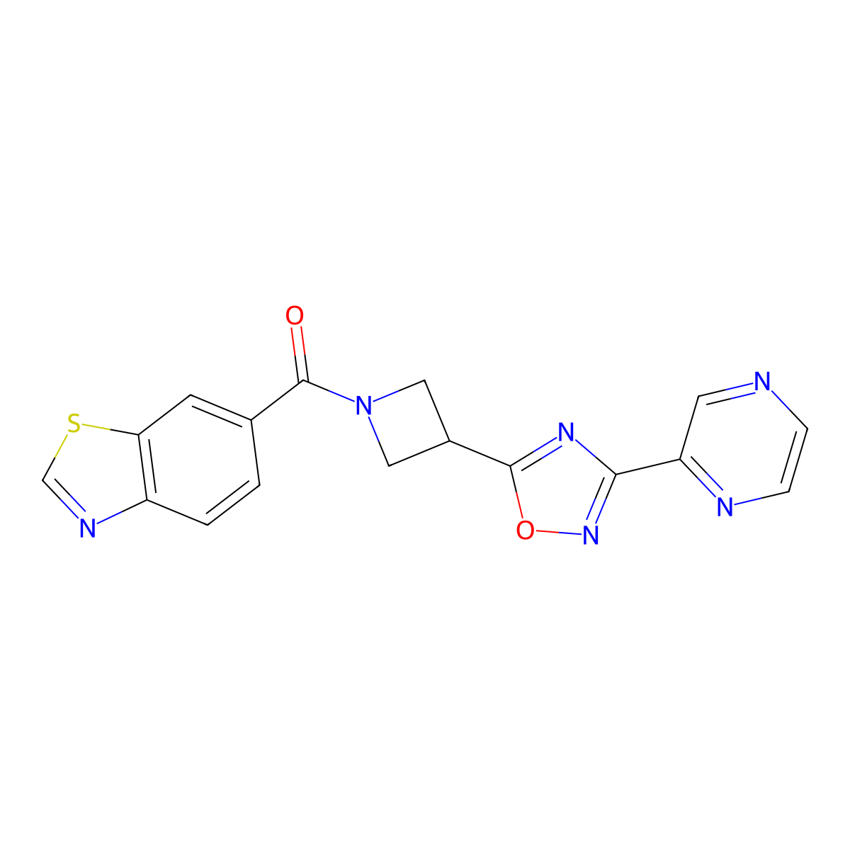Benzo[d]thiazol-6-yl(3-(3-(pyrazin-2-yl)-1,2,4-oxadiazol-5-yl)azetidin-1-yl)methanone molecular structure, CAS 1327232-64-3