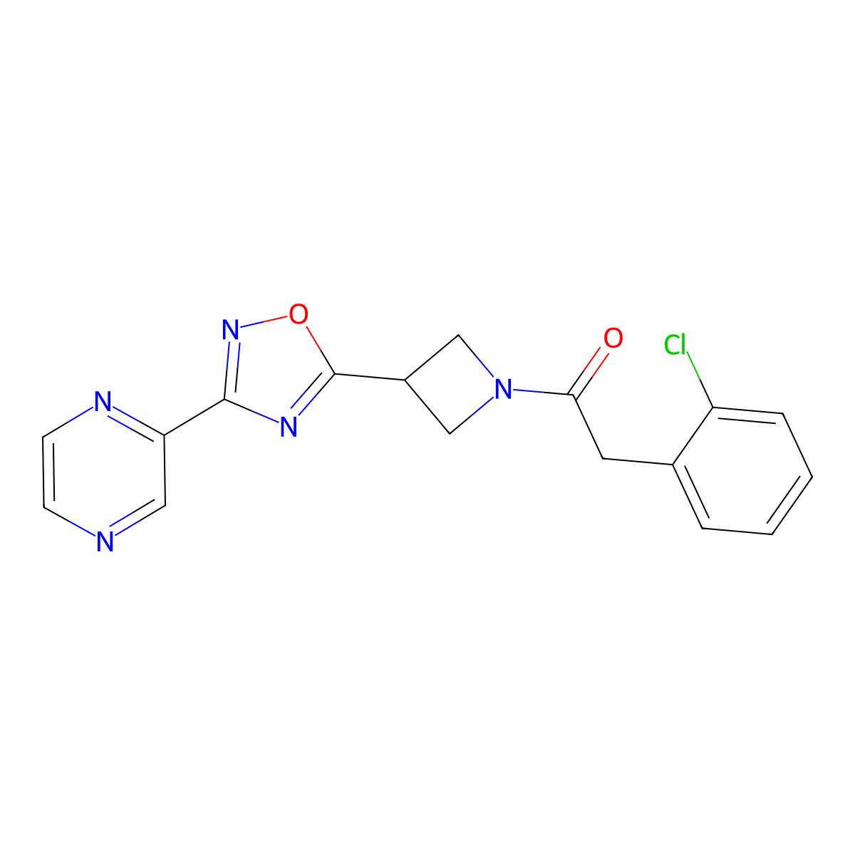 2-(2-Chlorophenyl)-1-(3-(3-(pyrazin-2-yl)-1,2,4-oxadiazol-5-yl)azetidin-1-yl)ethanone molecular structure, CAS 1327232-82-5