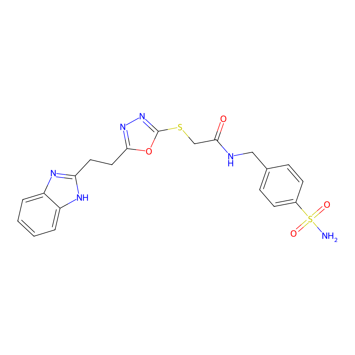 2-({5-[2-(1H-1,3-benzodiazol-2-yl)ethyl]-1,3,4-oxadiazol-2-yl}sulfanyl)-N-[(4-sulfamoylphenyl)methyl]acetamide molecular structure, CAS 1327241-09-7