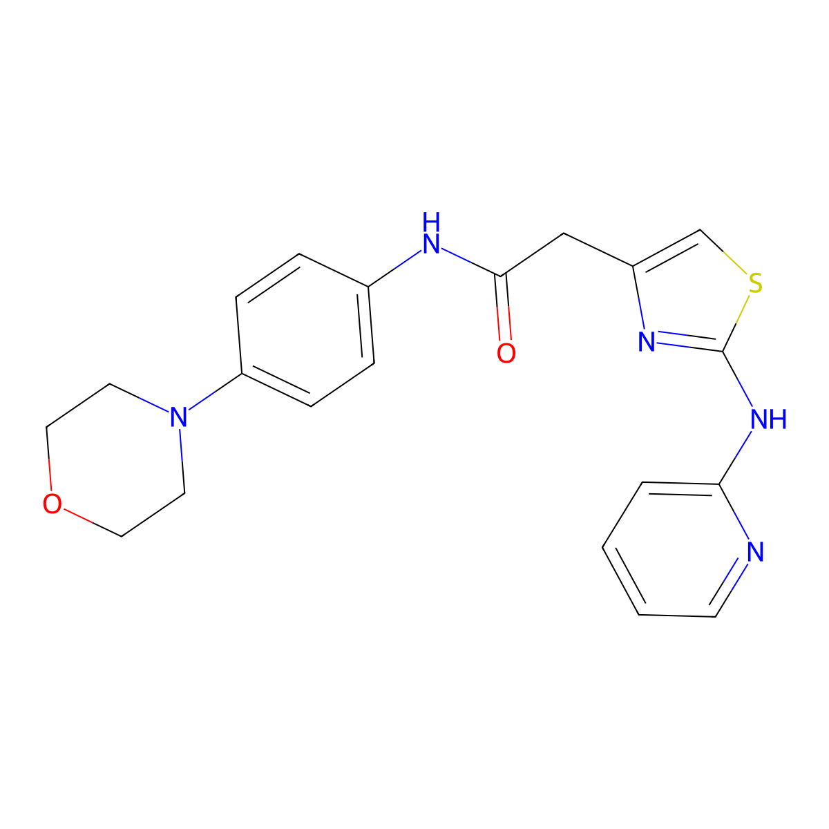 N-(4-morpholinophenyl)-2-(2-(pyridin-2-ylamino)thiazol-4-yl)acetamide molecular structure, CAS 1327241-61-1