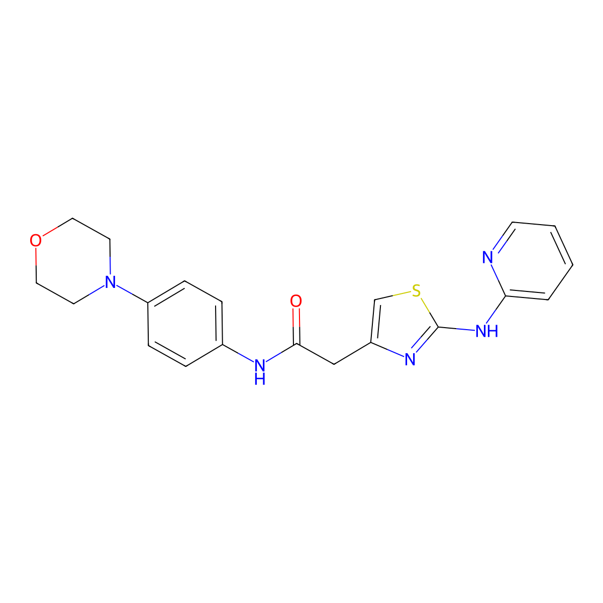 N-(4-morpholinophenyl)-2-(2-(pyridin-2-ylamino)thiazol-4-yl)acetamide molecular structure, CAS 1327241-61-1