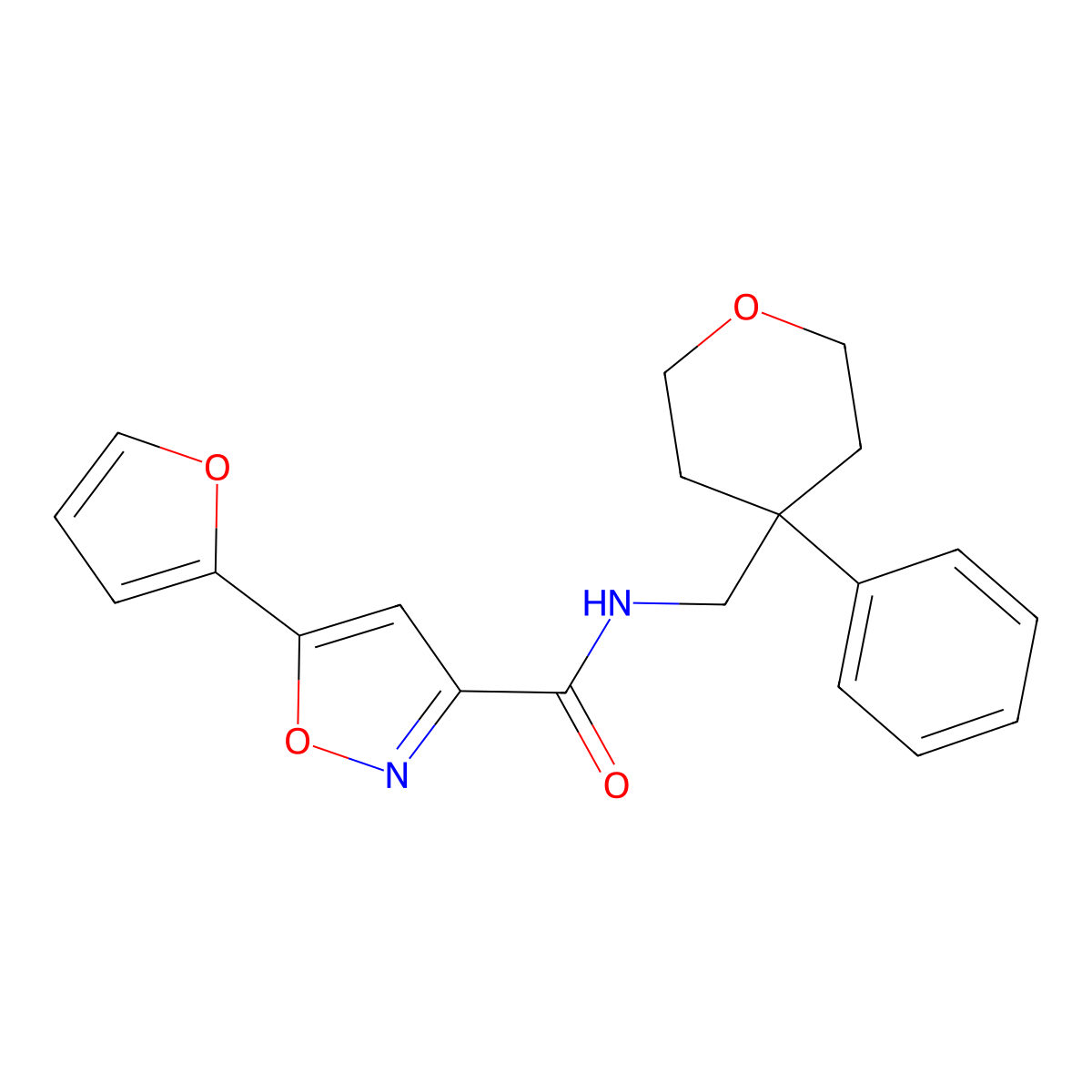 5-(furan-2-yl)-N-((4-phenyltetrahydro-2H-pyran-4-yl)methyl)isoxazole-3-carboxamide molecular structure, CAS 1327243-94-6
