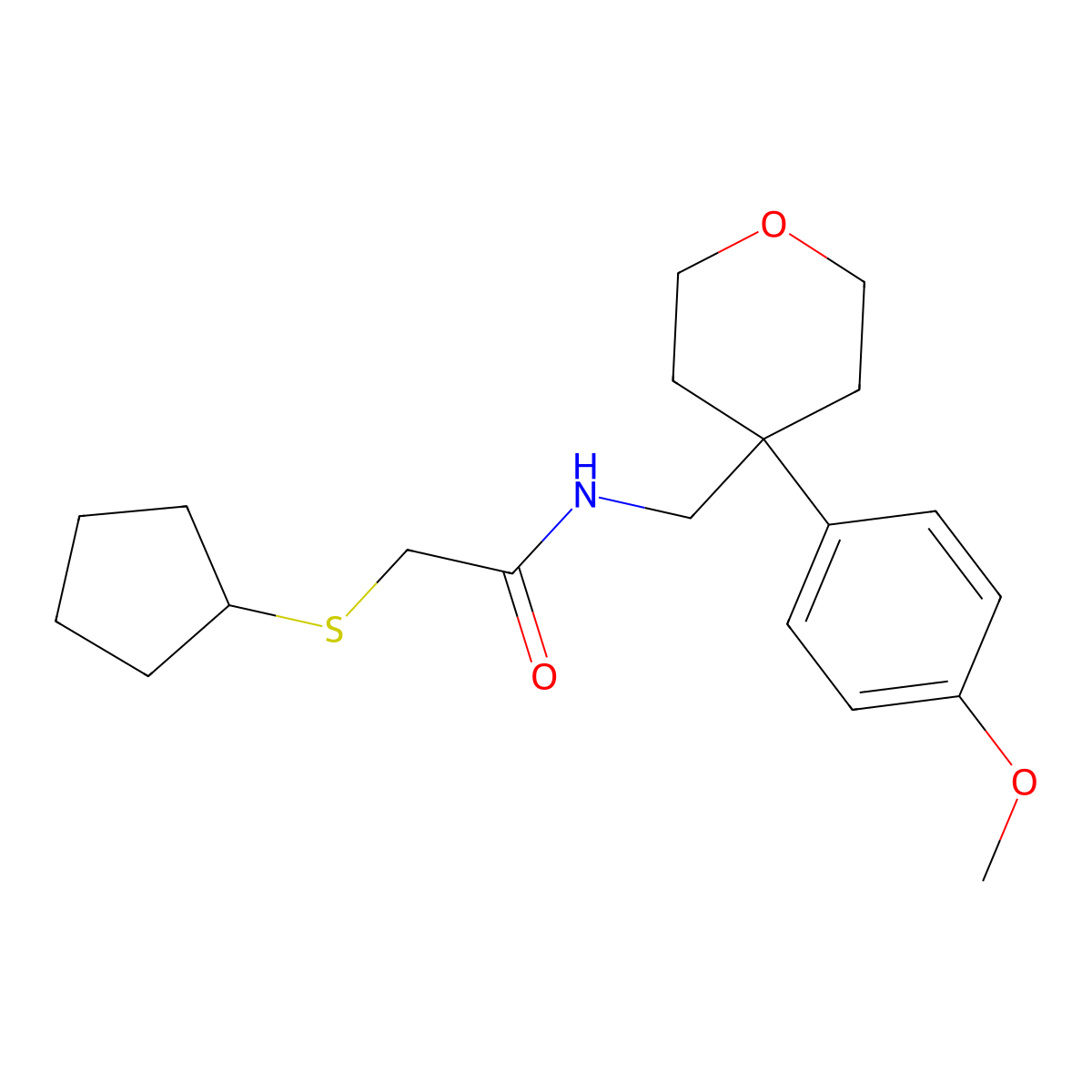 2-(cyclopentylthio)-N-((4-(4-methoxyphenyl)tetrahydro-2H-pyran-4-yl)methyl)acetamide molecular structure, CAS 1327244-02-9
