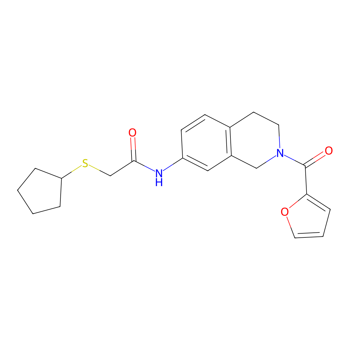 2-(cyclopentylthio)-N-(2-(furan-2-carbonyl)-1,2,3,4-tetrahydroisoquinolin-7-yl)acetamide molecular structure, CAS 1327244-24-5
