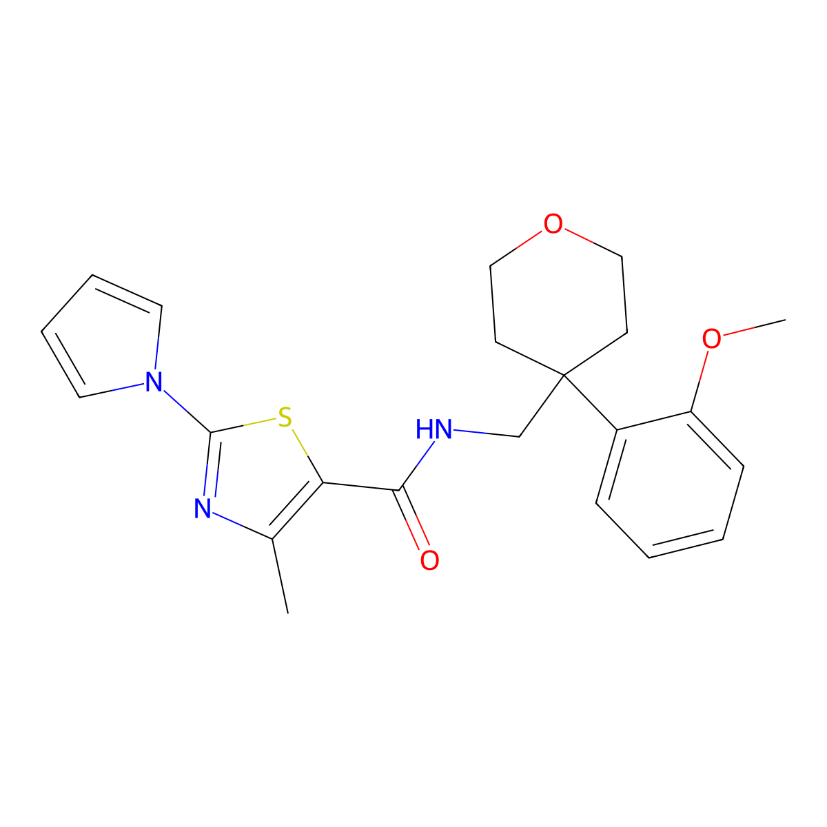 N-((4-(2-methoxyphenyl)tetrahydro-2H-pyran-4-yl)methyl)-4-methyl-2-(1H-pyrrol-1-yl)thiazole-5-carboxamide molecular structure, CAS 1327244-30-3