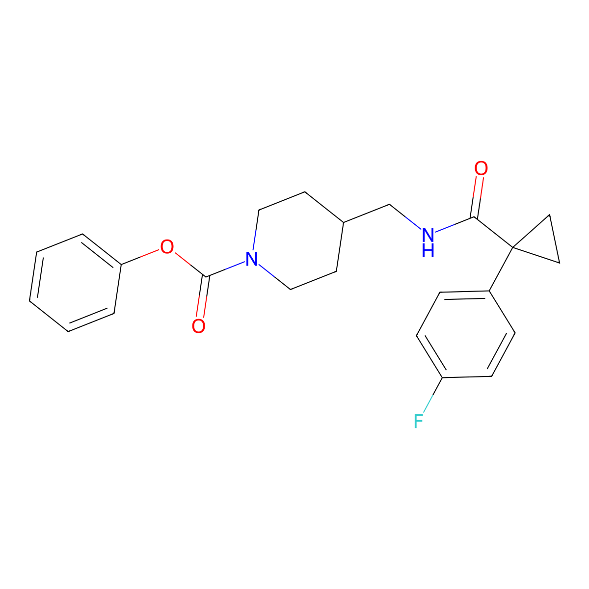Phenyl 4-((1-(4-fluorophenyl)cyclopropanecarboxamido)methyl)piperidine-1-carboxylate molecular structure, CAS 1327253-01-9