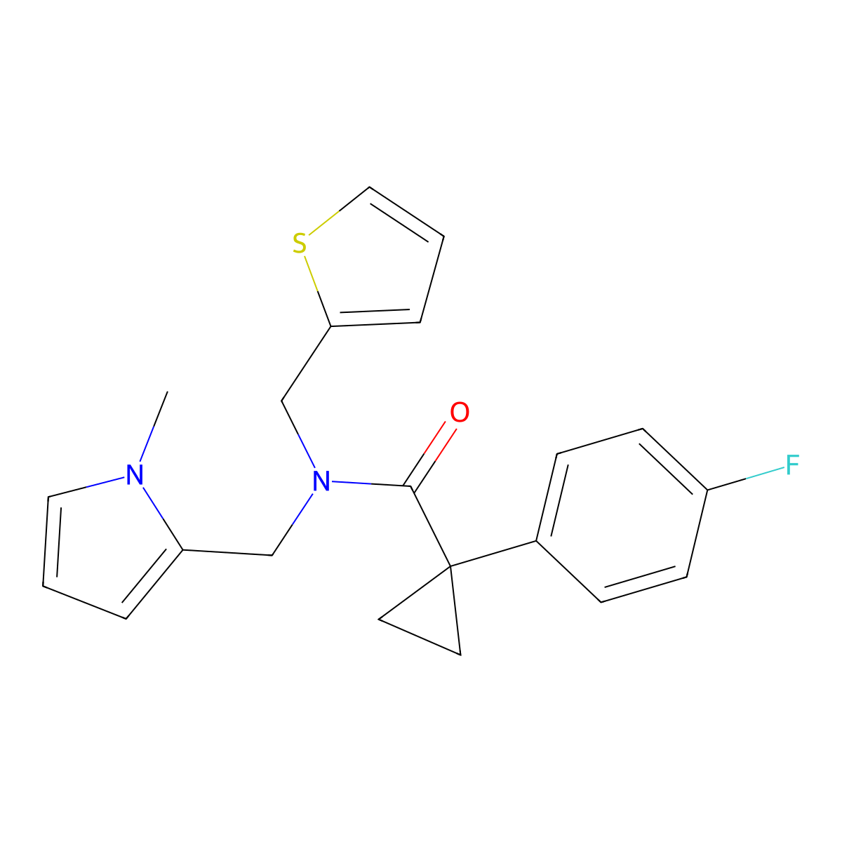 1-(4-fluorophenyl)-N-((1-methyl-1H-pyrrol-2-yl)methyl)-N-(thiophen-2-ylmethyl)cyclopropanecarboxamide molecular structure, CAS 1327253-11-1