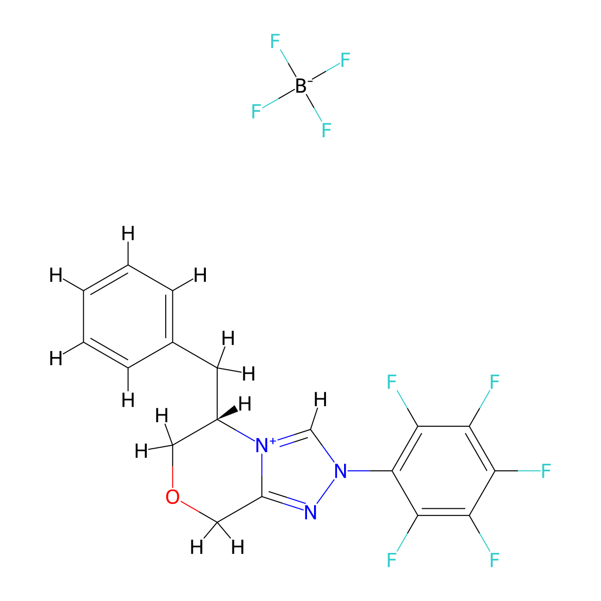 (S)-5-benzyl-2-(perfluorophenyl)-2,5,6,8-tetrahydro-[1,2,4]triazolo[3,4-c][1,4]oxazin-4-ium tetrafluoroborate molecular structure, CAS 1327274-33-8